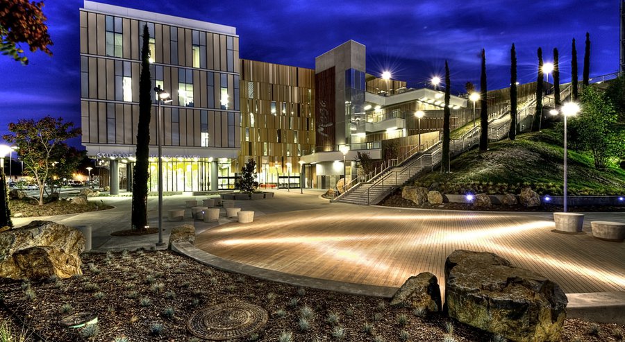 Mesa College campus lit up at night