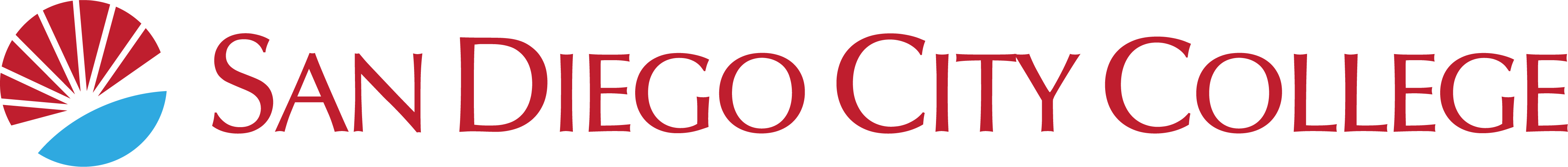 sunburst logo in red and cyan with san diego city college text to right