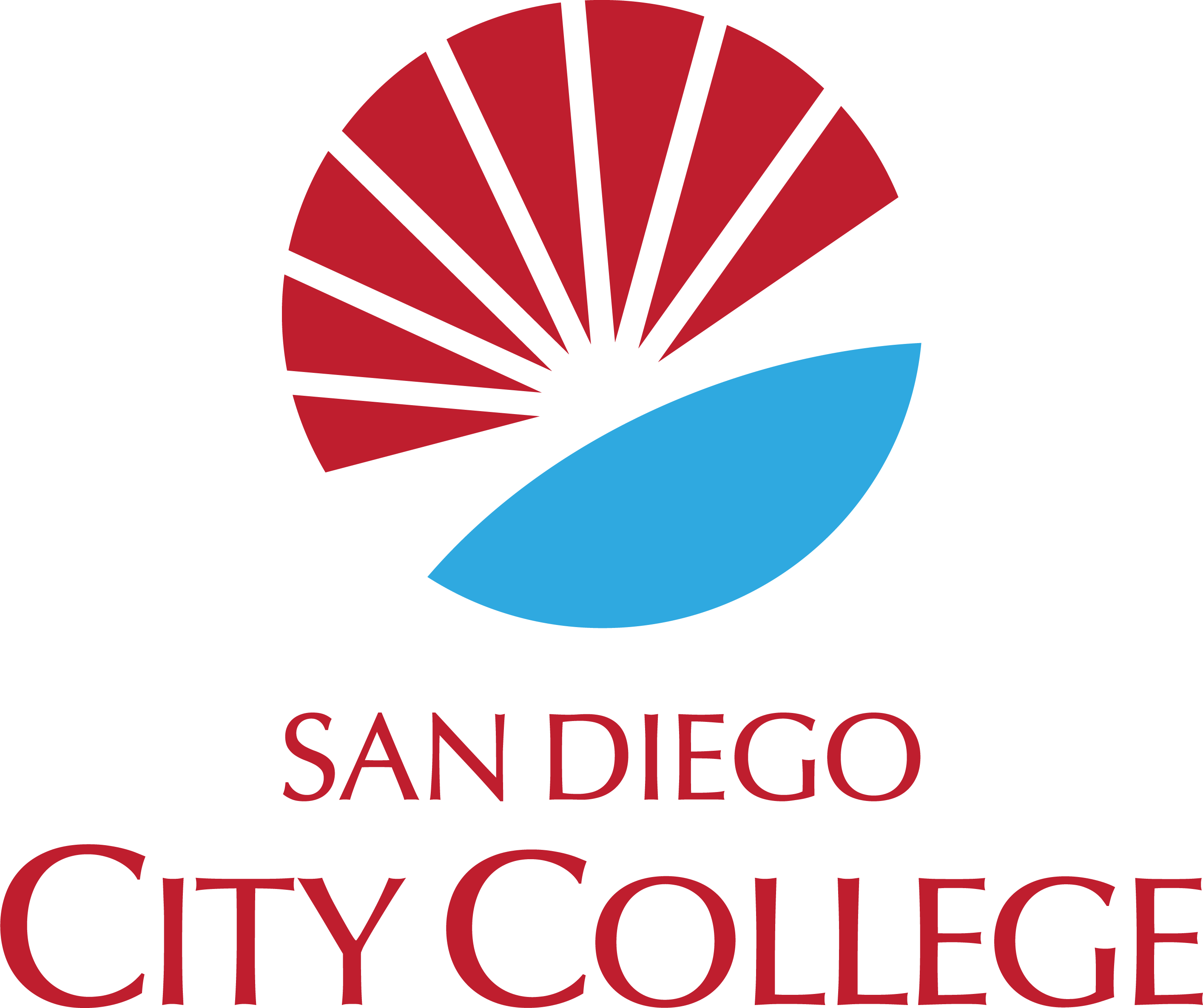 sunburst logo in city college red and district blue next to red city college text