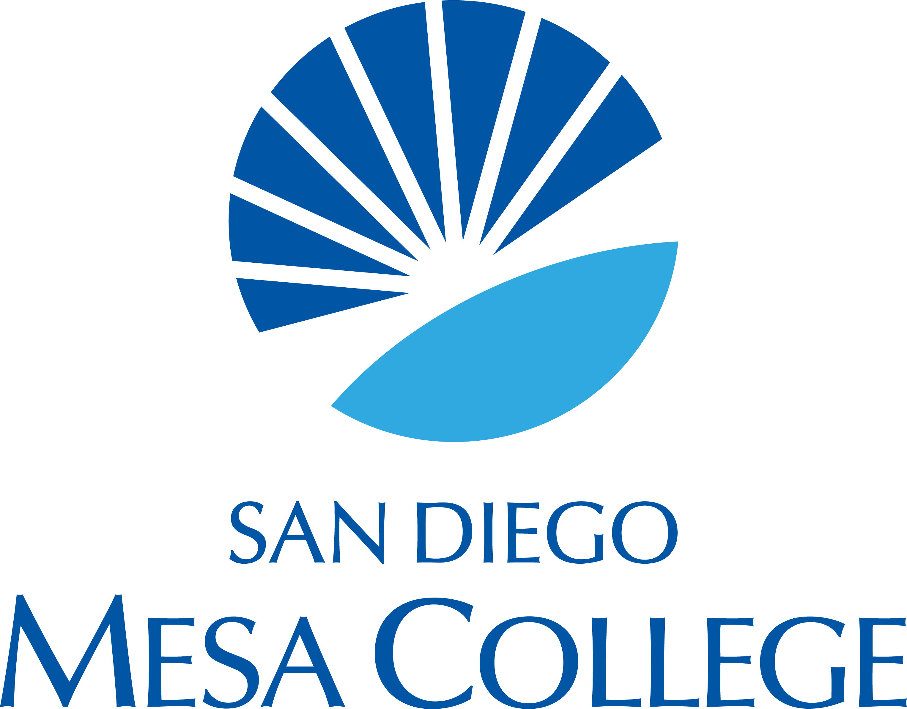 blue and cyan suburst logo on top of words san diego mesa college