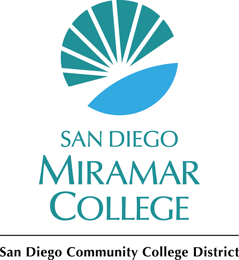 teal and cyan sunburst logo next to wordmark text san diego miramar college
