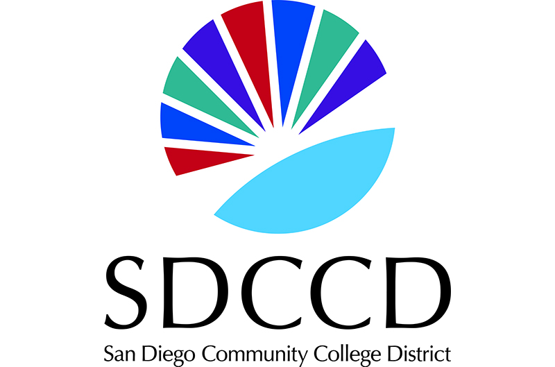 color sunburst logo atop sdccd text plus san diego community college district