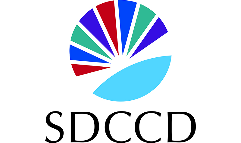 sunburst color logo atop sdccd text