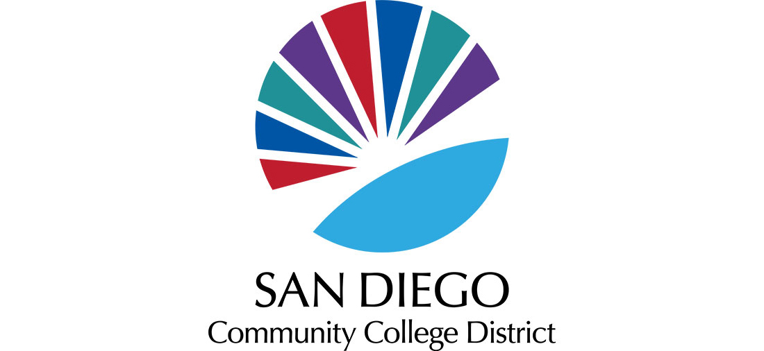 Sunburst logo with college colors and San Diego Community College District text below