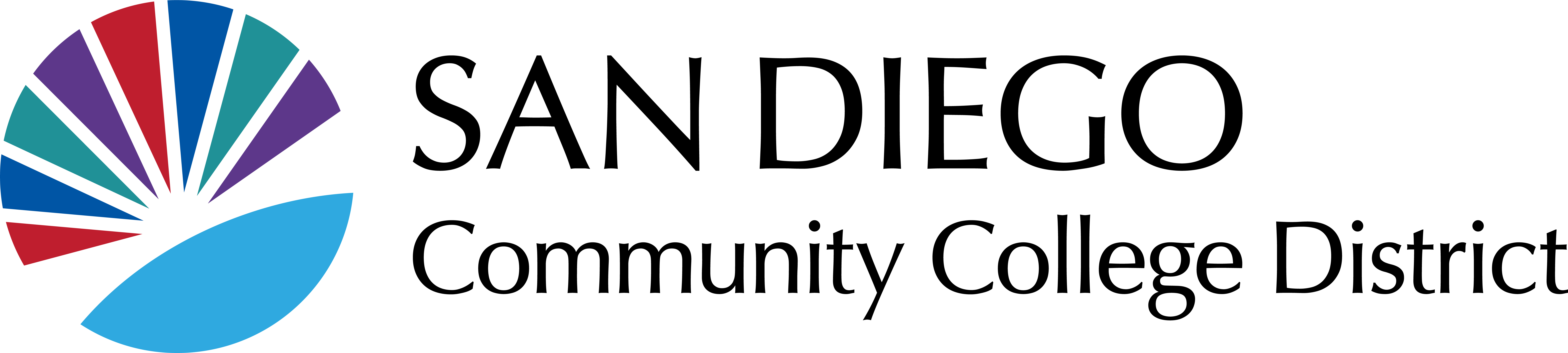 Sunburst logo with college colors and San Diego Community College District text to right