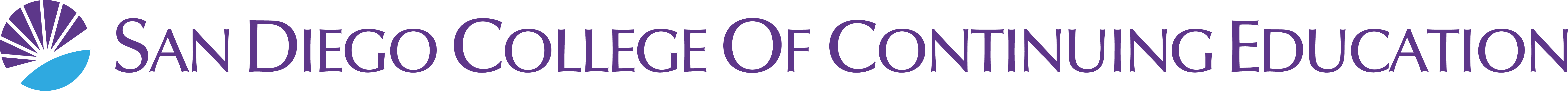 purple and cyan sunburst logo next to wordmark san diego college of continuing education color one line logo