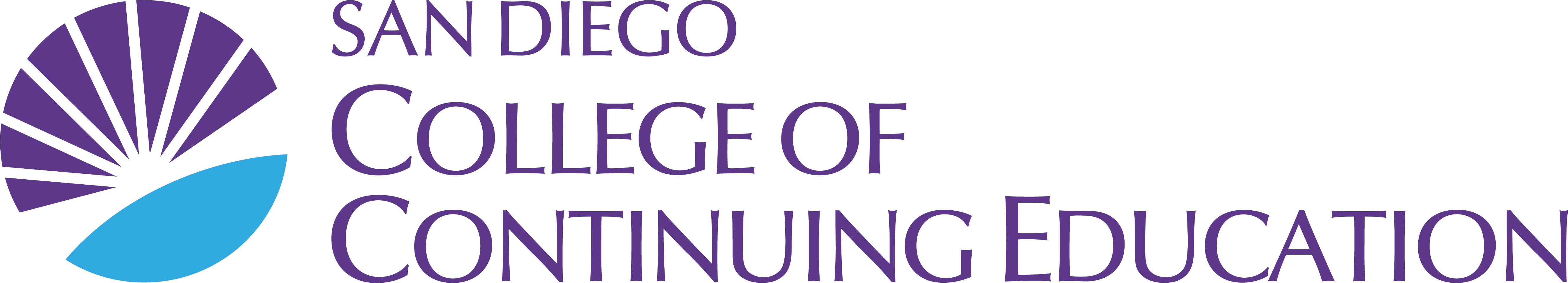 purple and cyan sunburst logo next to wordmark san diego college of continuing education color logo