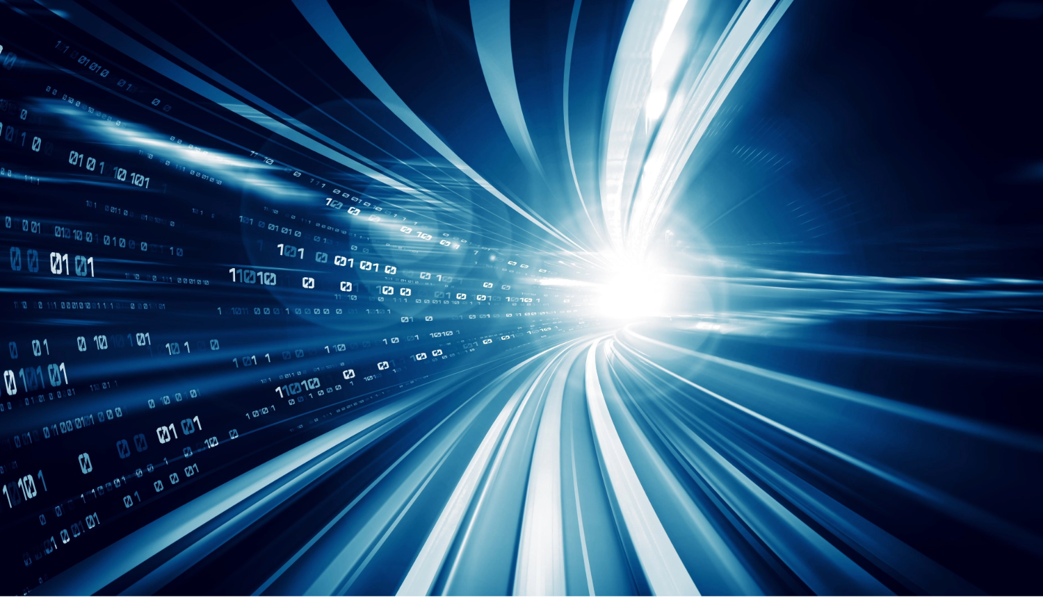 Blue and white lights are illuminated digital binary code.