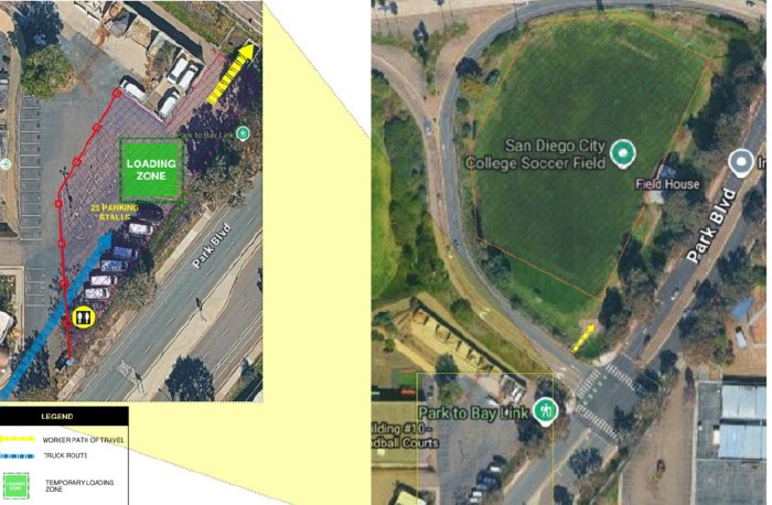 Overhead view of the soccer field being replaced with turf