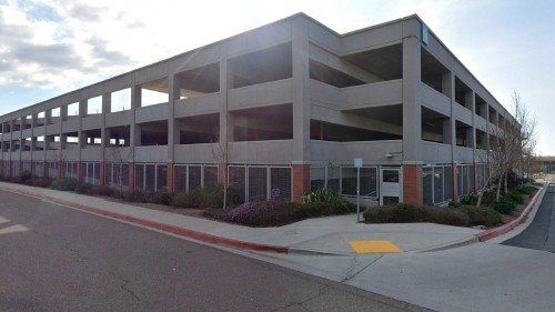 Full picture of parking structure where work on G3 and G4 overhead doors took place