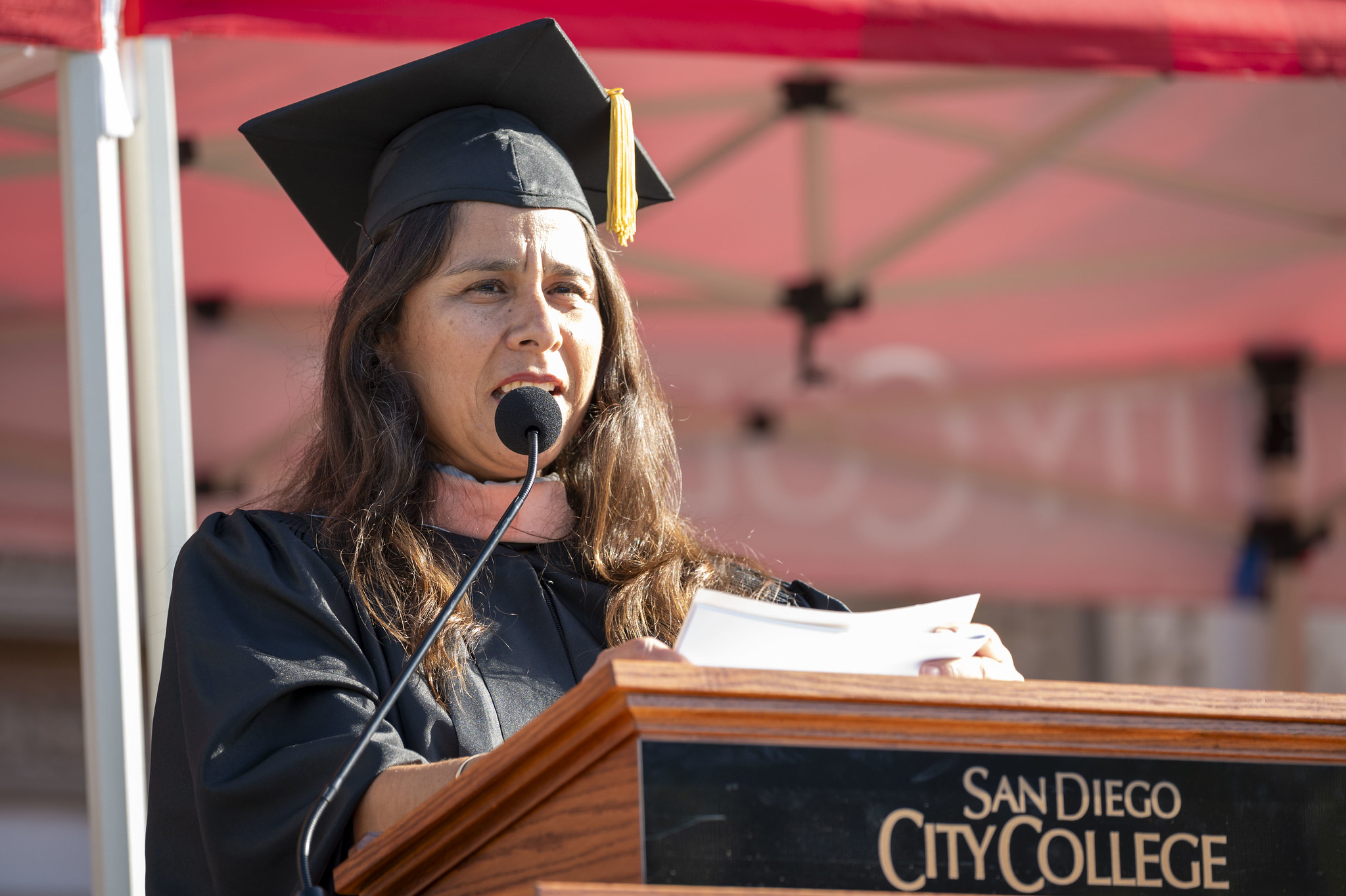 
Board of Trustees President Geysil Arroyo speaks during commencement.
