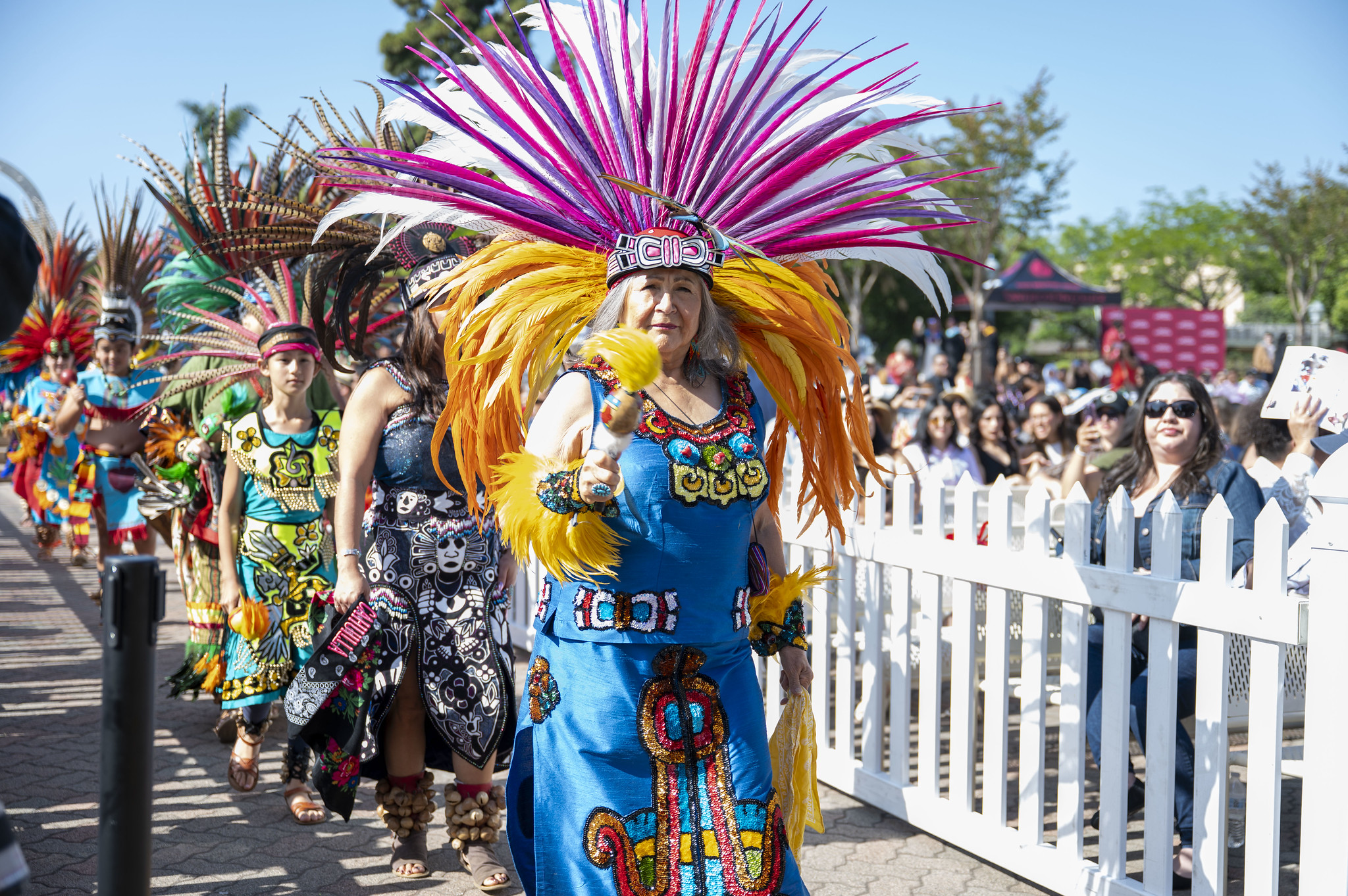 
People wearing Aztec cosutmes played music and danced at the ceremony.
