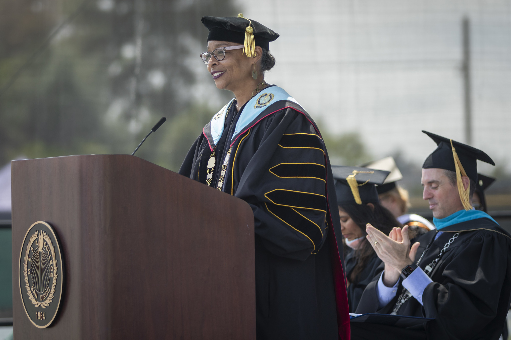 
Mesa College President Ashanti Hands speaks at commencement.

