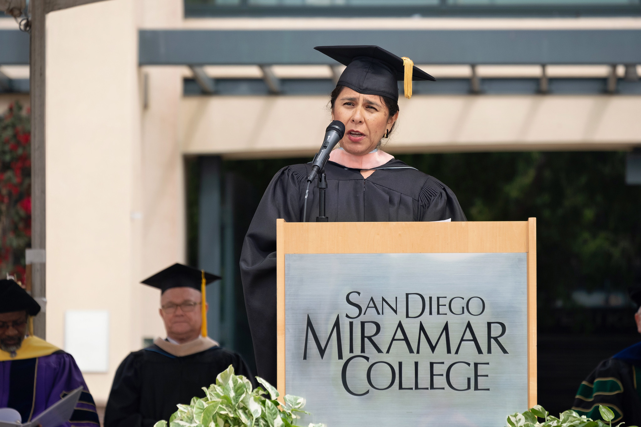 
Board of Trustees President Geysil Arroyo speaks during commencement.
